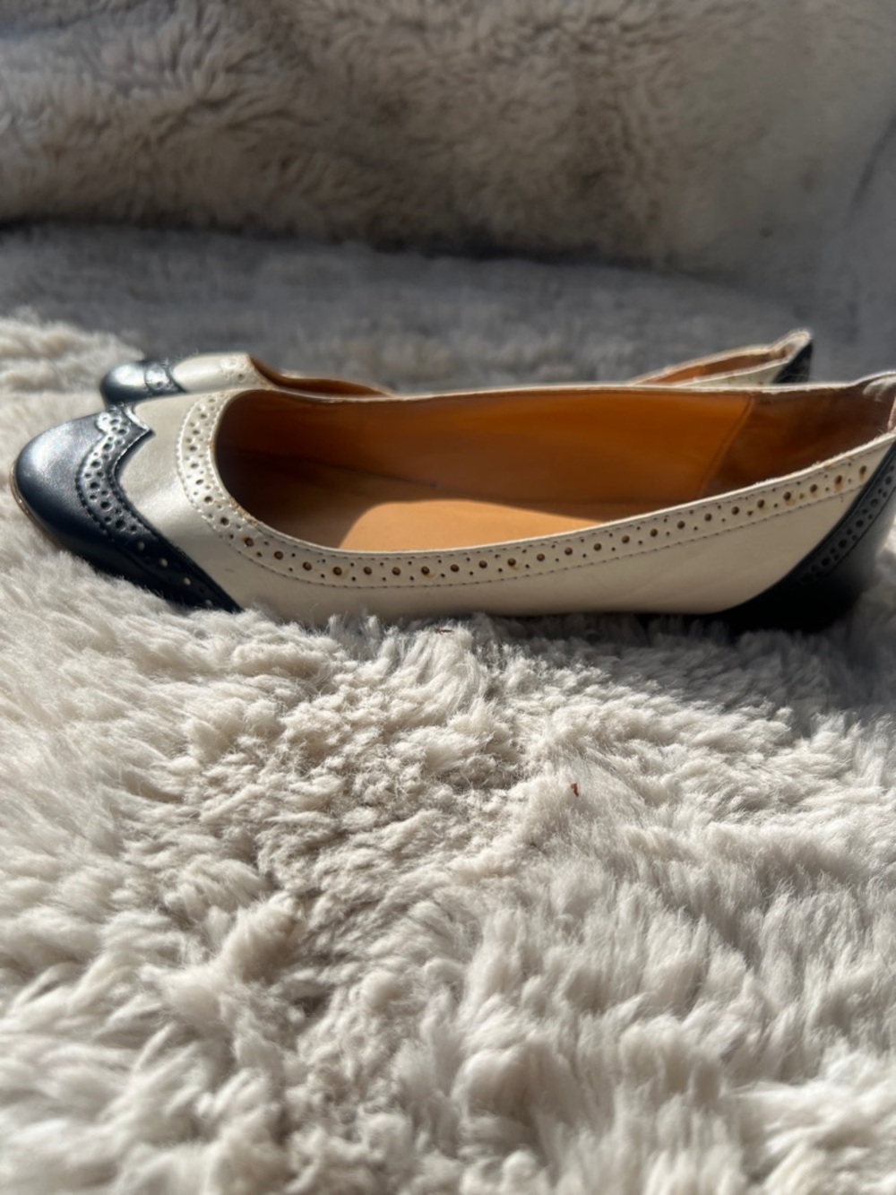 J. Crew Two-Tone Black and Cream Wingtip Ballet Flats - Picture 3 of 9